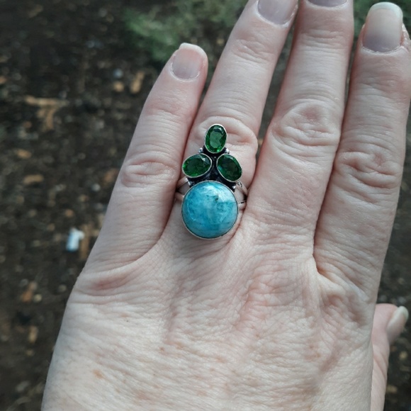 New Rainbow Moonstone & Chrome Diopside Silver Ring. - Picture 5 of 8